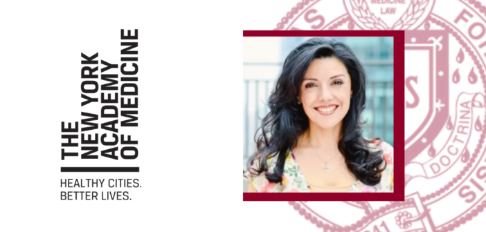 Headshot of Shenae Osborn over white background and red Fordham seal next to New York Academy of Medicine logo