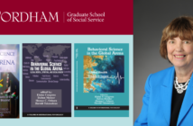 headshot of elaine congress next to her three books and the Fordham GSS logo