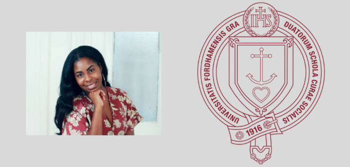 headshot of sherraine francis next to a maroon gss seal. background is a light grey color.