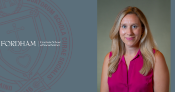 headshot of dr. elizabeth matthews next to the gss seal and gss logo. the background of the image is blue.