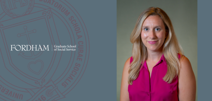 headshot of dr. elizabeth matthews next to the gss seal and gss logo. the background of the image is blue.