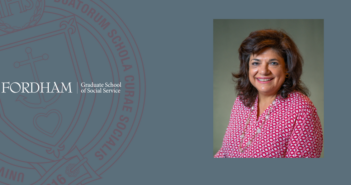 a headshot of shirley gatenio gabel next to the fordham gss logo