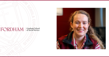 Why Social Work? Why Fordham? With Olivia Meyer-Jenette, GSS ’26 headshot of olivia meyer-jenette wearing a striped shirt and a maroon Fordham Graduate School of Social Service vest, positioned on the right side of the image. The left side displays the Fordham Graduate School of Social Service logo on a white background with a subtle watermark of the Fordham seal."