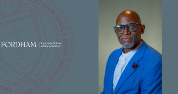 Farmer Named to the Class of 2025 SSWR Fellows Headshot of G. Lawrence Farmer, wearing a bright blue blazer and light-colored shirt, posing against a neutral background. The Fordham University Graduate School of Social Service logo is displayed on the left side of the image.