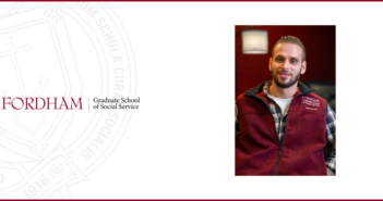Why Social Work? Why Fordham? With Mitchell Selzer, GSS ’25 a headshot of mitchell selzer wearing a maroon Fordham GSS vest. To the left of the image, the Fordham University Graduate School of Social Service logo is displayed on a white background with a faint watermark of the university seal.