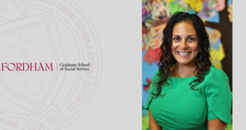 Lessons from a Nonprofit CEO: This Is an Opportunity to Show Our Resilience a headshot of Neela Mukherjee Lockel. next to the photo is the Fordham GSS logo and the Fordham GSS seal. The background of the enitre image is grey.