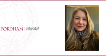 M.S.W. Student Using Degree to Help Artists Age with Dignity headshot of aimee hayes next to the fordham gss logo