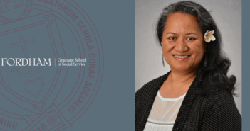 Halaevalu F. Ofahengaue Vakalahi, CSWE President and CEO, Named 2025 GSS Diploma Ceremony Speaker headshot of Halaevalu F. Ofahengaue Vakalahi next to the GSS logo and seal, on a blue background