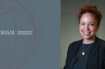 kimberly hudson headshot next to a maroon gss seal on a blue background