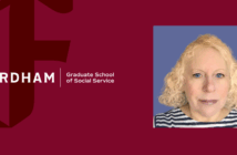 headshot of Professor Cathy Berkman next to the fordham gss logo